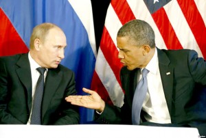باراک اوباما رئیس جمهور آمریکا در گفت وگو با ولادیمیر پوتین رئیس جمهور روسیه