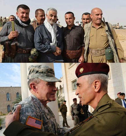 سردار قاسم سلیمانی در کنار پیشمرگه های کردستان عراق  پایین ژنرال همیسی 