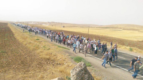 راهپیمایی حزب دمکراتیک خلق به سوی شهر جیزره Cizre به منظور شکستن محاصره شهر و اعلام مخالفت با سیاست های جنگ طلبانه رژیم ترکیه 