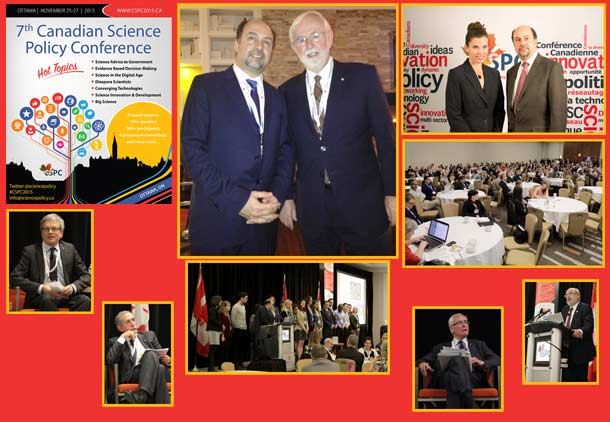 دکتر مهرداد حریری در کنار خانم کریستی دانکن وزیر علوم کانادا (بالا راست) و در کنار دکتر  برنده جایزه نوبل 