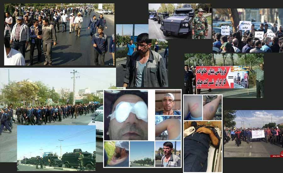 حمله پلیس ضد شورش با گاز اشک‌آور به کارگران معترض در  اراک