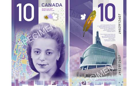 چهره ی ویولا دزموند بر روی ۱۰ دلاری در کانادا